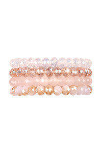 S20-1-3-HDB2259PK PINK FOUR LINE CRYSTAL BEADS STRETCH BRACELET/6PCS