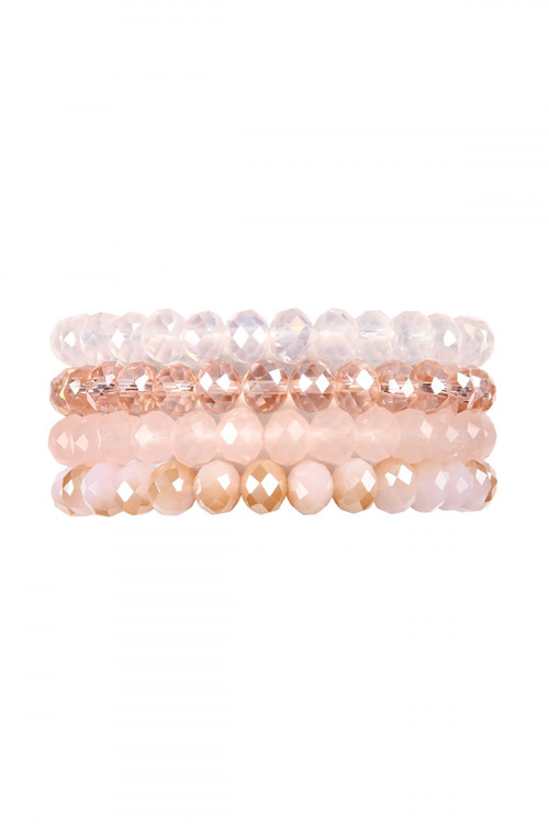 S19-10-1-HDB2259PK PINK FOUR LINE CRYSTAL BEADS STRETCH BRACELET/6PCS