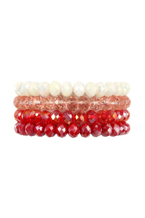 S19-11-1-HDB2259RD RED FOUR LINE CRYSTAL BEADS STRETCH BRACELET/6PCS