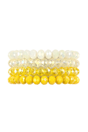 S19-12-1-HDB2259YW YELLOW FOUR LINE CRYSTAL BEADS STRETCH BRACELET/6PCS