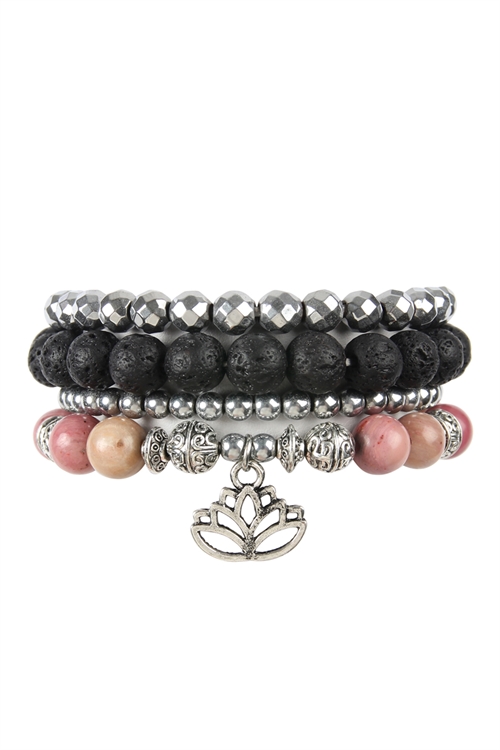 S4-6-3-HDB2268CO - LOTUS CHARM STACK BRACELET - PINK /6PCS