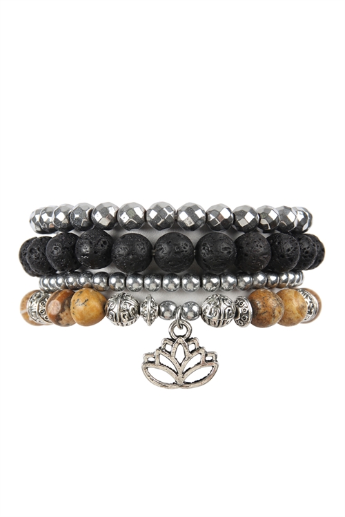 S22-7-1-HDB2268LCT BROWN LOTUS CHARM STACK BRACELET/6PCS