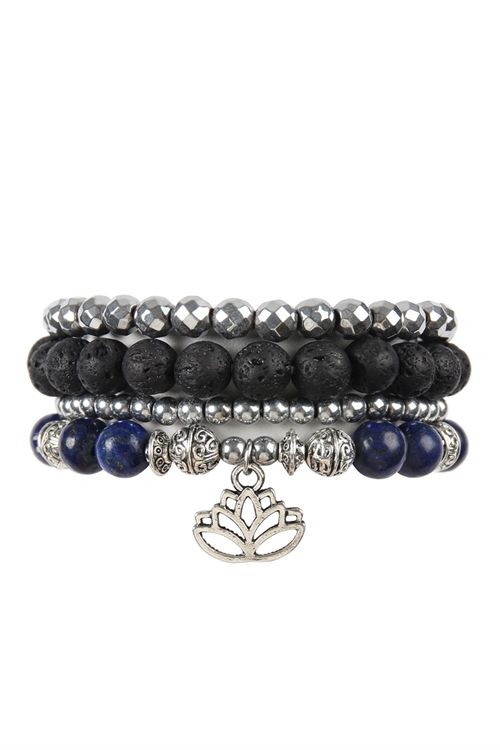 S22-7-1-HDB2268SP SAPPHIRE LOTUS CHARM STACK BRACELET/6PCS