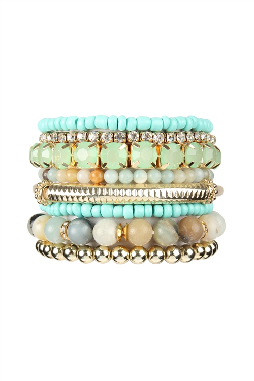 S23-1-1-HDB2269POM-PLUS SIZE STACK-ABLE BEADS BRACELET SET-AMAZONITE/6PCS