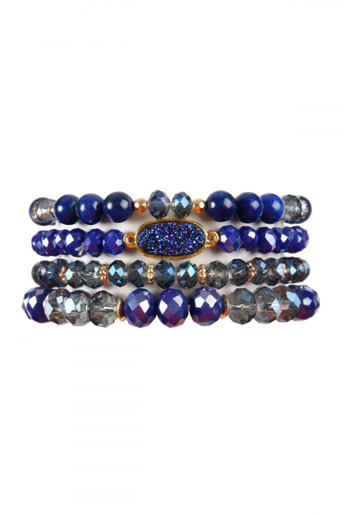 S4-5-4-HDB2273SP SAPPHIRE BLUE DRUZY OVAL MIXED BEADS BRACELET SET/6SETS