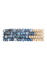 S22-3-3-HDB2274MO MONTANA BLUE BRASS, STONE, GLASS FOUR SET BEADS BRACELET/6PCS