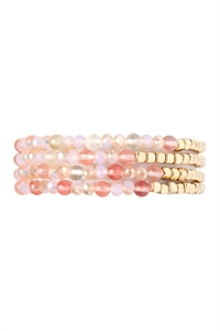 S21-12-2-HDB2274PK PINK BRASS, STONE, GLASS FOUR SET BEADS BRACELET/6PCS