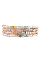 S22-5-4-HDB2274PMT - LIGHT MULTICOLOR BRASS, STONE, GLASS FOUR SET BEADS BRACELET/6PCS