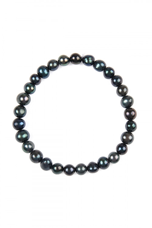 S7-6-4-HDB2277BK - GLASS COATED FRESH PEARL STRETCH BRACELET - BLACK/6PCS