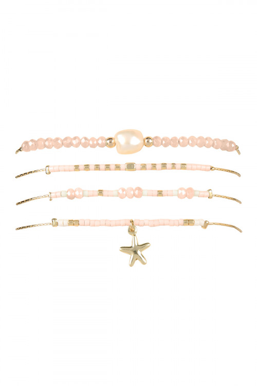 A2-5-4-HDB2348PK PINK FRESH PEARL WITH CAST STAR FISH CHARM BRACELET/1PC