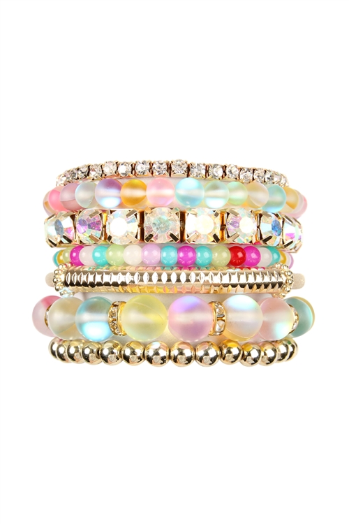 S20-5-1-HDB2433MT - MERMAID GLASS STRETCH BRACELET SET - MULTICOLOR/6PCS