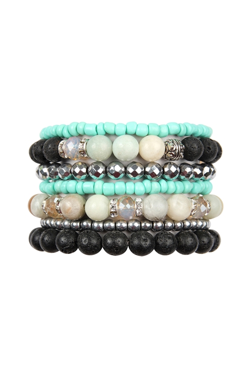 A3-3-2-HDB2461POM- PLUS SIZE LAVA STONE STACK BRACELET SET - AMAZONITE/6PCS