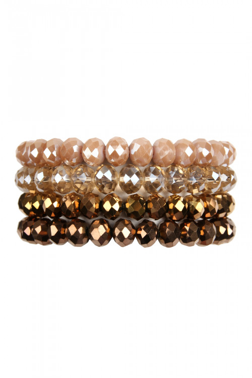 S23-8-1-HDB2499BR BROWN 4 LINE GLASS BEADS STRETCH BRACELET/6PCS