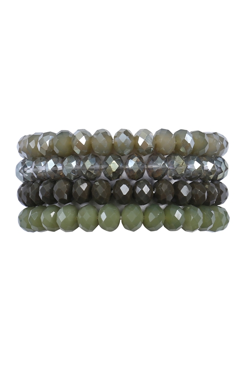 S23-8-1-HDB2499OV OLIVE 4 LINE GLASS BEADS STRETCH BRACELET/6PCS