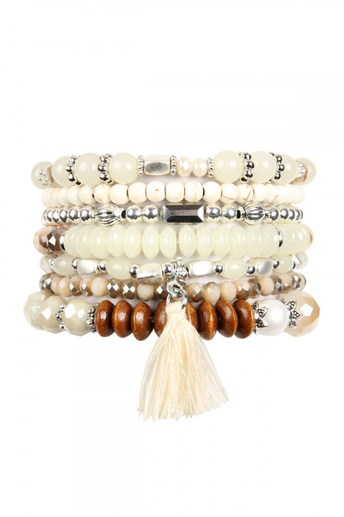 S7-6-4-HDB2500NA NATURAL MIXED BEADS TASSEL CHARM BRACELET/6PCS