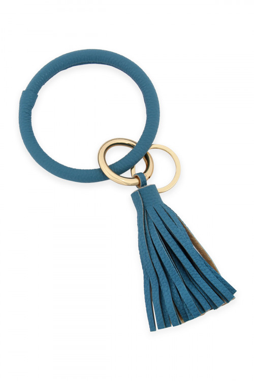 S23-1-2-HDB2508BBL DUSTY BLUE LEATHER COATED KEY RING WITH LEATHER TASSEL/6PCS