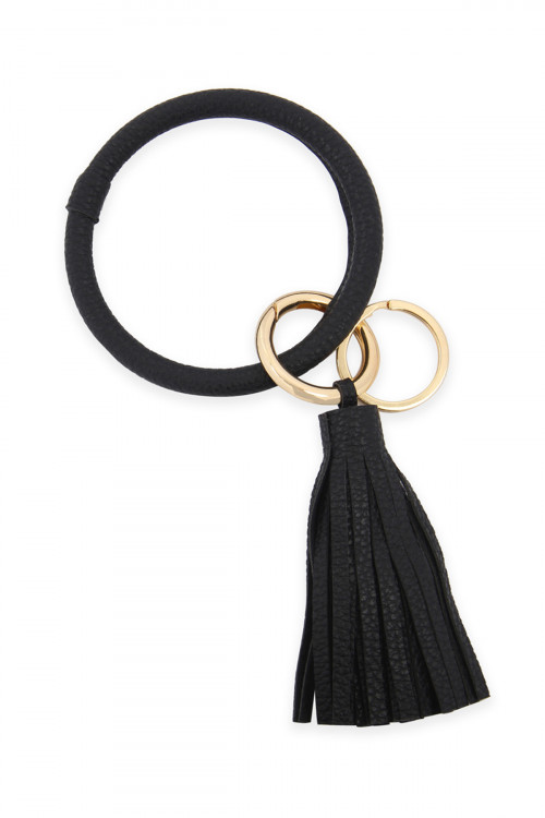 S23-1-3/S5-6-1-HDB2508BK BLACK LEATHER COATED KEY RING WITH LEATHER TASSEL/6PCS