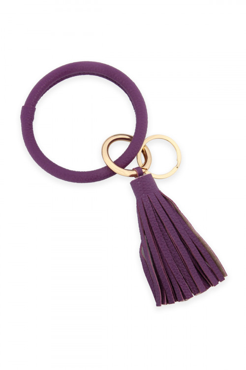 S23-1-2-HDB2508DPU DARK PURPLE LEATHER COATED KEY RING WITH LEATHER TASSEL/6PCS (NOW $1.25 ONLY!)