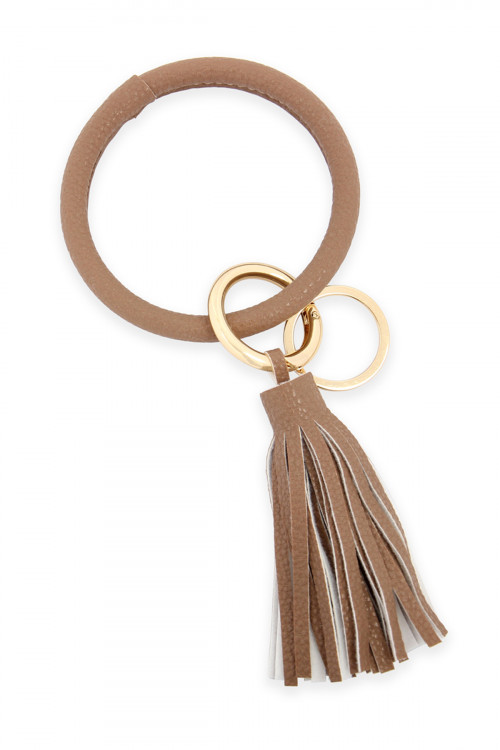 S23-1-2/S23-1-3-HDB2508LBR LIGHT BROWN LEATHER COATED KEY RING WITH LEATHER TASSEL/6PCS