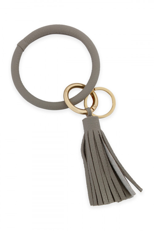 S23-1-2-HDB2508LGY LIGHT GRAY LEATHER COATED KEY RING WITH LEATHER TASSEL/6PCS (NOW $1.25 ONLY!)