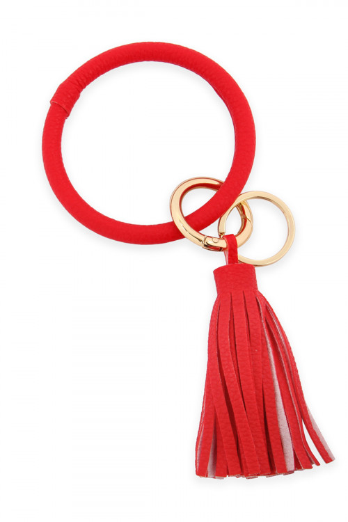 S23-1-2-HDB2508RD RED LEATHER COATED KEY RING WITH LEATHER TASSEL/6PCS