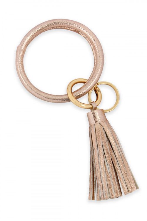 S23-1-3-HDB2508RG ROSE GOLD LEATHER COATED KEY RING WITH LEATHER TASSEL/6PCS
