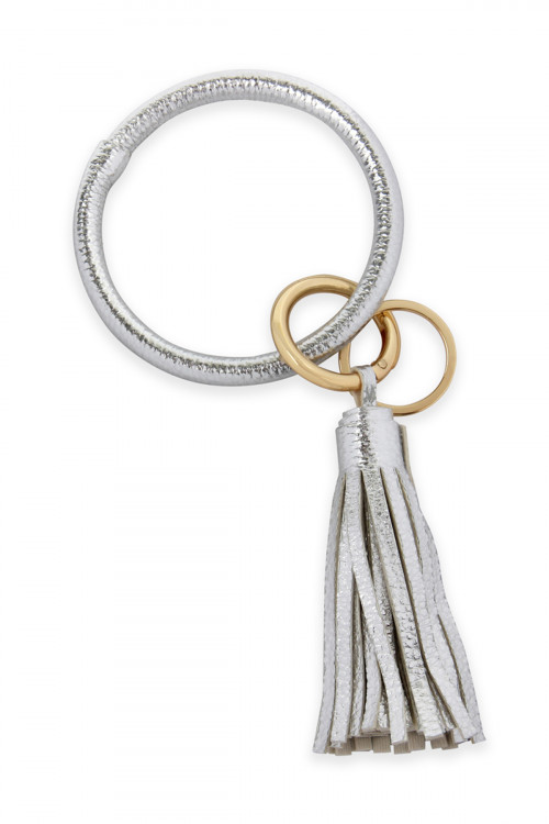 S23-1-2-HDB2508S SILVER LEATHER COATED KEY RING WITH LEATHER TASSEL/6PCS (NOW $1.25 ONLY!)