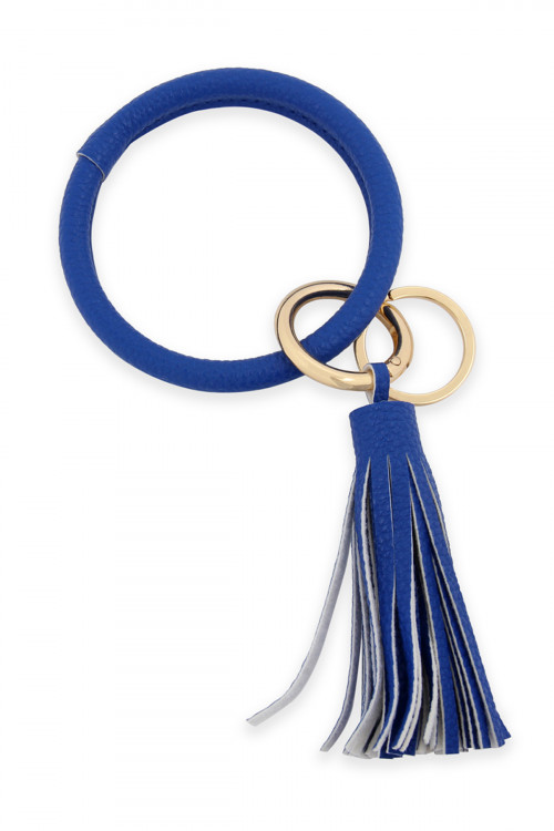 S23-1-3-HDB2508SP SAPPHIRE LEATHER COATED KEY RING WITH LEATHER TASSEL/6PCS