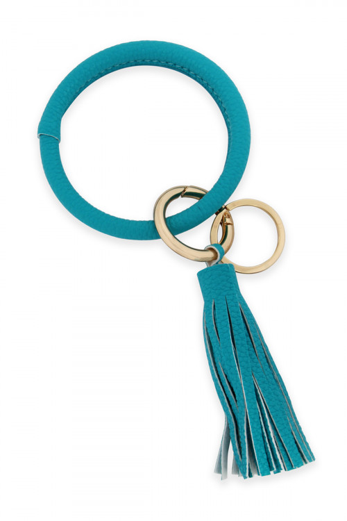 S23-1-4-HDB2508TQ TURQUOISE LEATHER COATED KEY RING WITH LEATHER TASSEL/6PCS