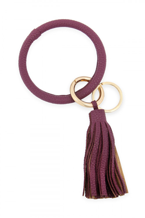 S23-1-3-HDB2508WIN WINE LEATHER COATED KEY RING WITH LEATHER TASSEL/6PCS (NOW $1.25 ONLY!)
