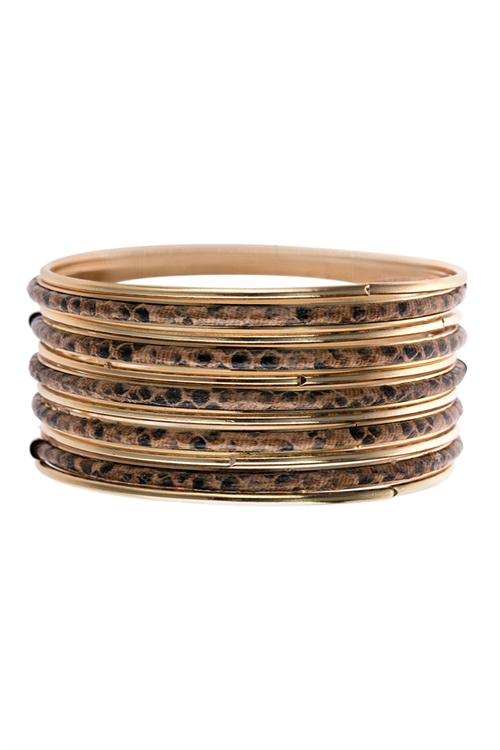 A1-2-4/S21-8-5-HDB2533SBR BROWN SNAKE SKIN PRINTED BANGLES BRACELET SET/6SETS