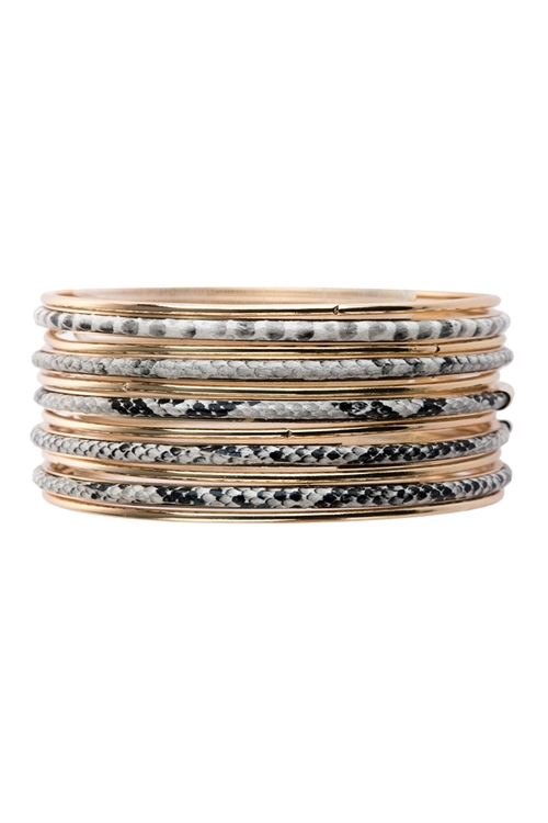 S27-9-1/S21-8-5/A1-2-3-HDB2533SWT WHITE SNAKE SKIN PRINTED BANGLES BRACELET SET/6SETS