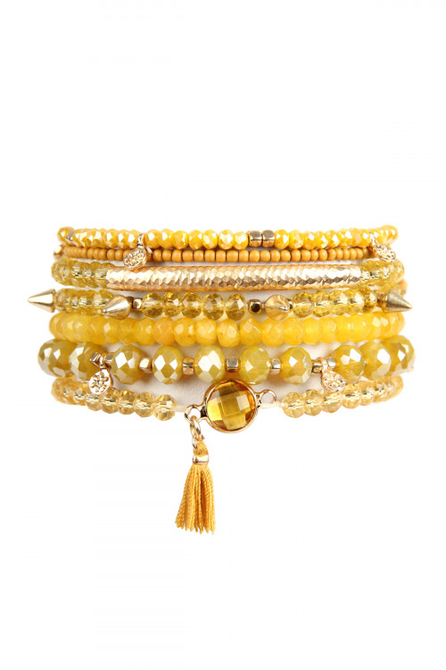 SA3-3-4-HDB2548MU MUSTARD TASSEL CHARM BRACELET SET/6SETS