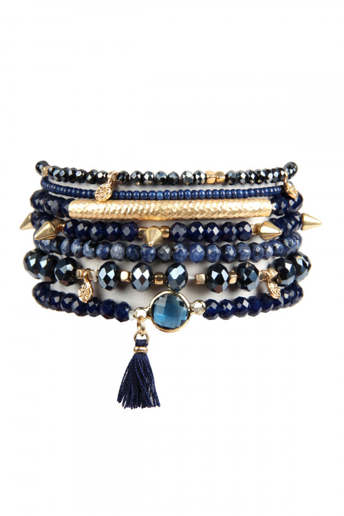 SA3-3-4-HDB2548NV NAVY TASSEL CHARM BRACELET SET/6SETS