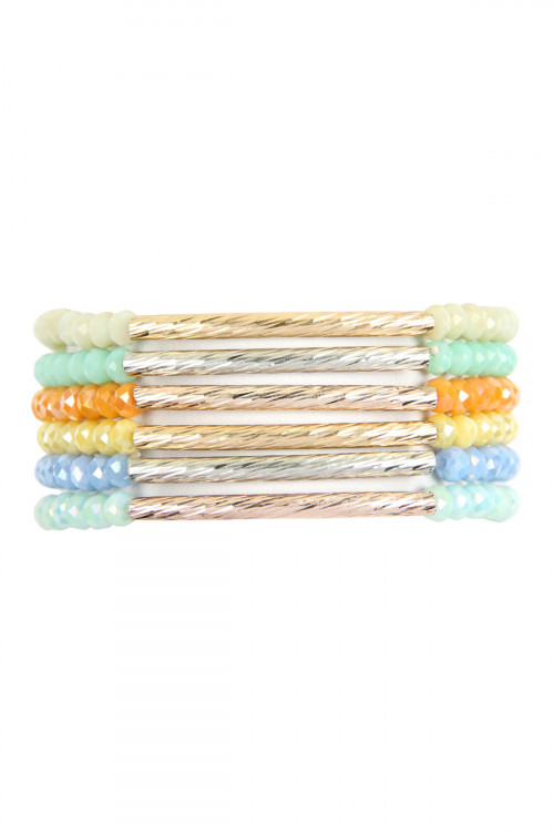 S25-3-1-HDB2550LMT LIGHT MULTI RONDELLE BEADED BRACELET SET/6SETS