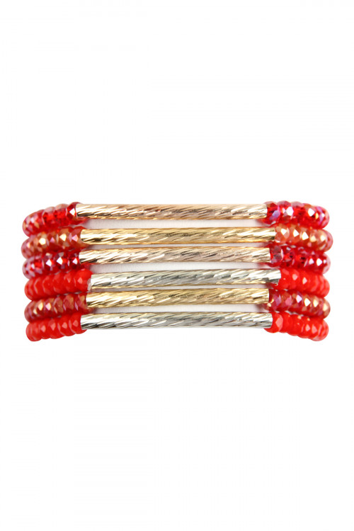 S25-3-1-HDB2550RD RED RONDELLE BEADED BRACELET SET/6SETS