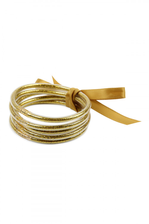 S4-5-2-HDB2558G GOLD 5 RING BANGLE WITH RIBBON BRACELET/6PCS