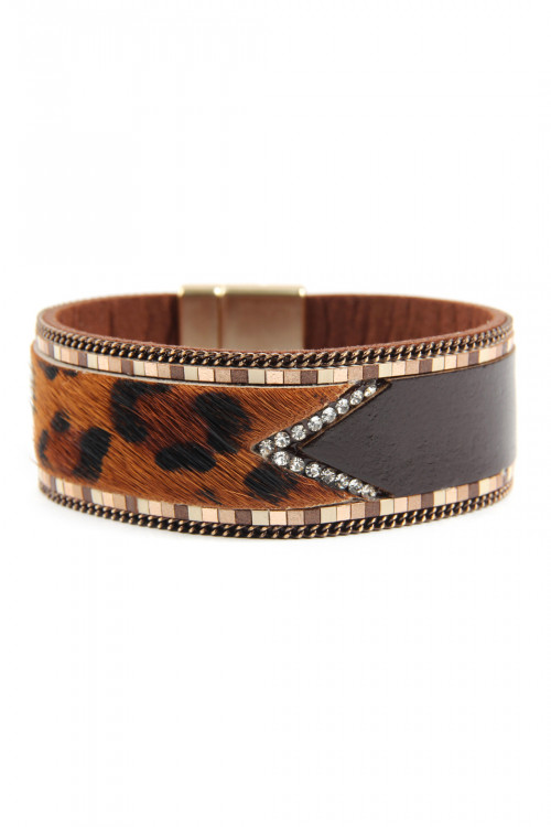 A2-3-2-HDB2603BR BROWN THIN FUR LEATHER WRAP BRACELET/6PCS