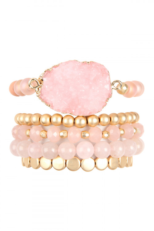 S23-7-2-HDB2737PK PINK DRUZY CHARM MIXED BRACELET SET/6SETS