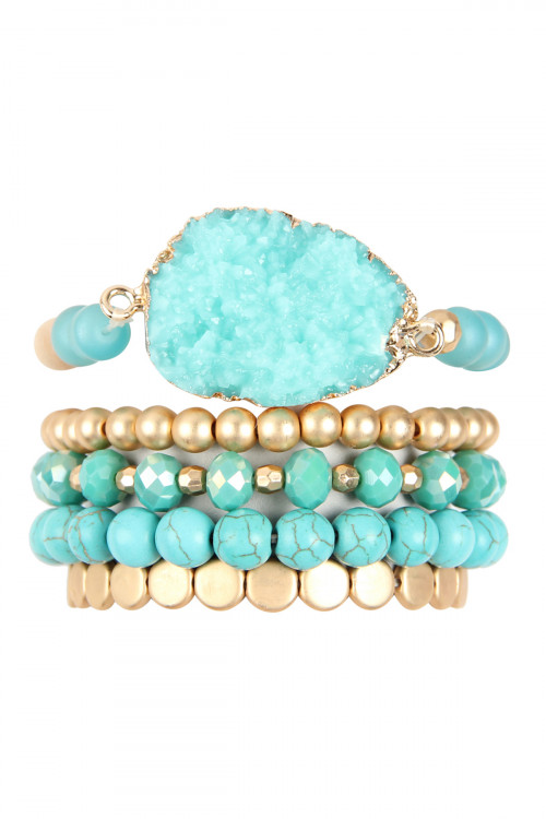 S23-12-2-HDB2737TQ TURQUOISE DRUZY CHARM MIXED BRACELET SET/6SETS