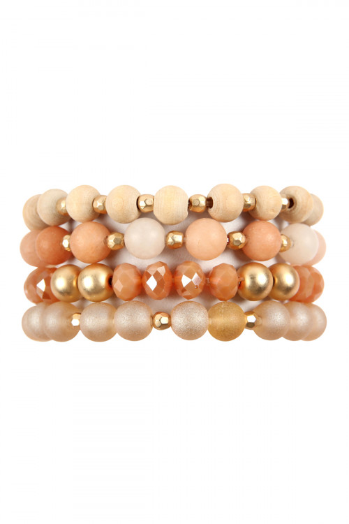 A1-2-2-HDB2738PE PEACH FOUR LINES MIXED BEADS BRACELET/6PCS