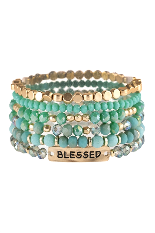 S25-6-1-HDB2742TQ TURQUOISE BLESSED CHARM MIXED BEADS BRACELET/6PCS