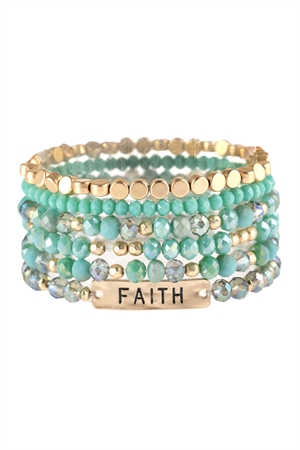 S21-8-1-HDB2743TQ TURQUOISE FAITH CHARM MIXED BEADS BRACELET/6PCS