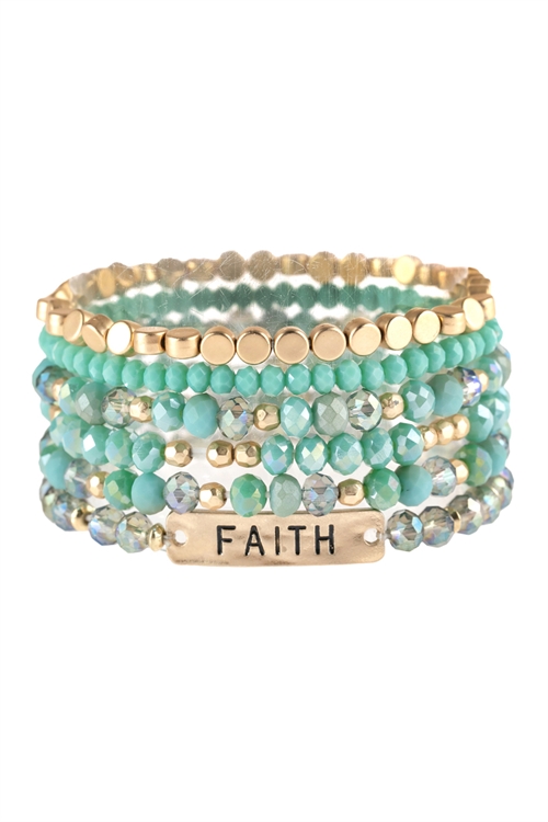 S21-8-1-HDB2743TQ TURQUOISE FAITH CHARM MIXED BEADS BRACELET/6PCS