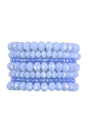 S19-9-2-HDB2750BL-GLASS BEADS STRETCH BRACELET-BLUE/6PCS