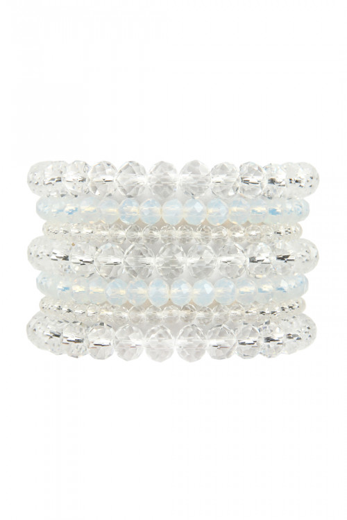 S25-3-1-HDB2750CRY CLEAR SEVEN LINES GLASS BEADS STRETCH BRACELET/6PCS