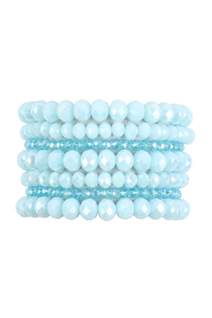 S19-9-2-HDB2750LBL-GLASS BEADS STRETCH BRACELET-LIGHT BLUE/6PCS