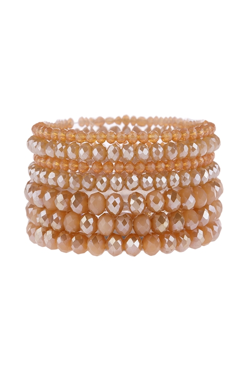 S22-10-1-HDB2750LPE LIGHT PEACH SEVEN LINES GLASS BEADS STRETCH BRACELET/6PCS