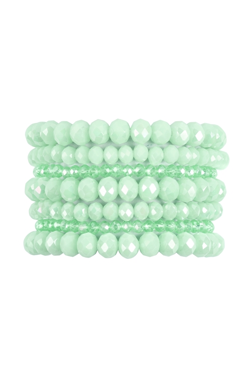 S19-12-4-HDB2750MN-GLASS BEADS STRETCH BRACELET-MINT/6PCS