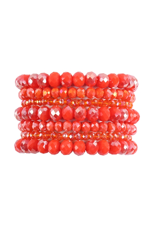 S19-9-2-HDB2750OR-GLASS BEADS STRETCH BRACELET-ORANGE/6PCS